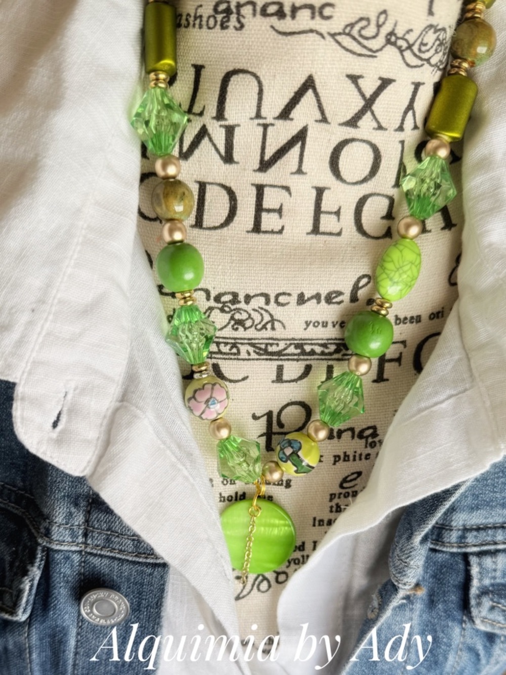 Alquimia Lime and Gold Mixed-Bead Necklace